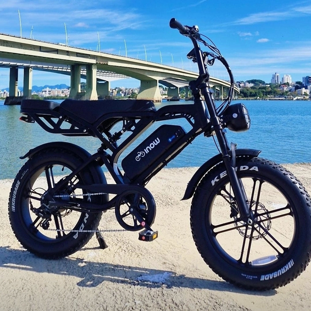 Bicicleta elétrica Inow V20 Brake 750 W com suspensão dupla, pneus Kenda 20x4.0 e piloto automático – Ativo e Online